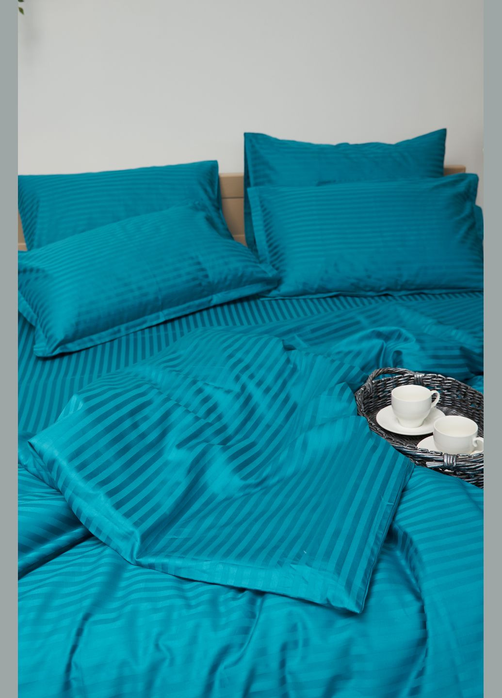 Комплект постельного белья полуторный евро 160х220 наволочки 2х40х60 Satin Stripe (MS-820000650) Moon&Star turkish blue (284416592)