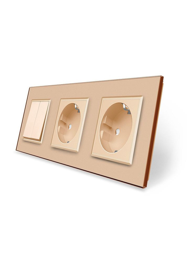 Двоклавішний вимикач з подвійною розеткою золотий скло (VL-C7C2EUK2-13) Livolo (371260507)