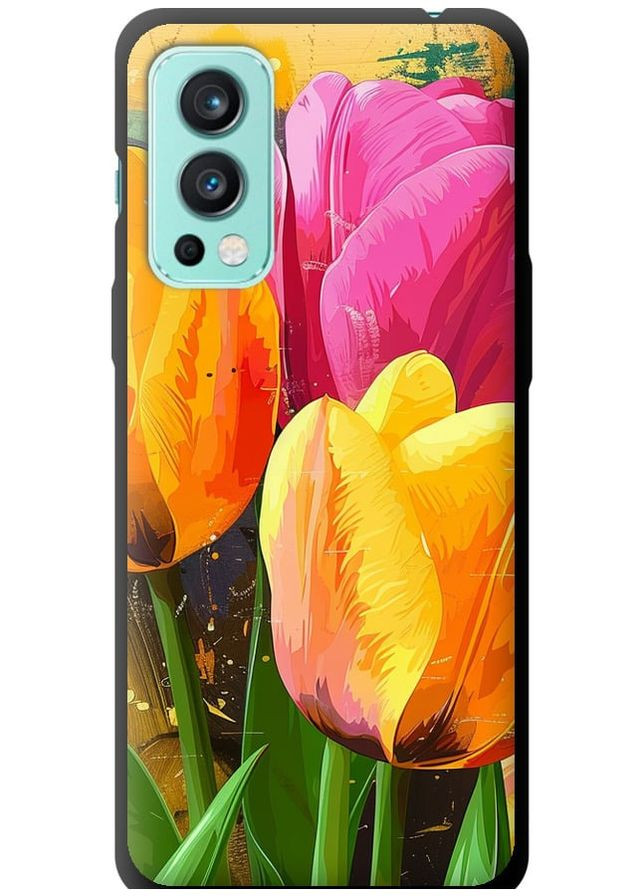 TPU чорний чохол 'Намальовані тюльпани' для Endorphone OnePlus Nord 2 (282929804)