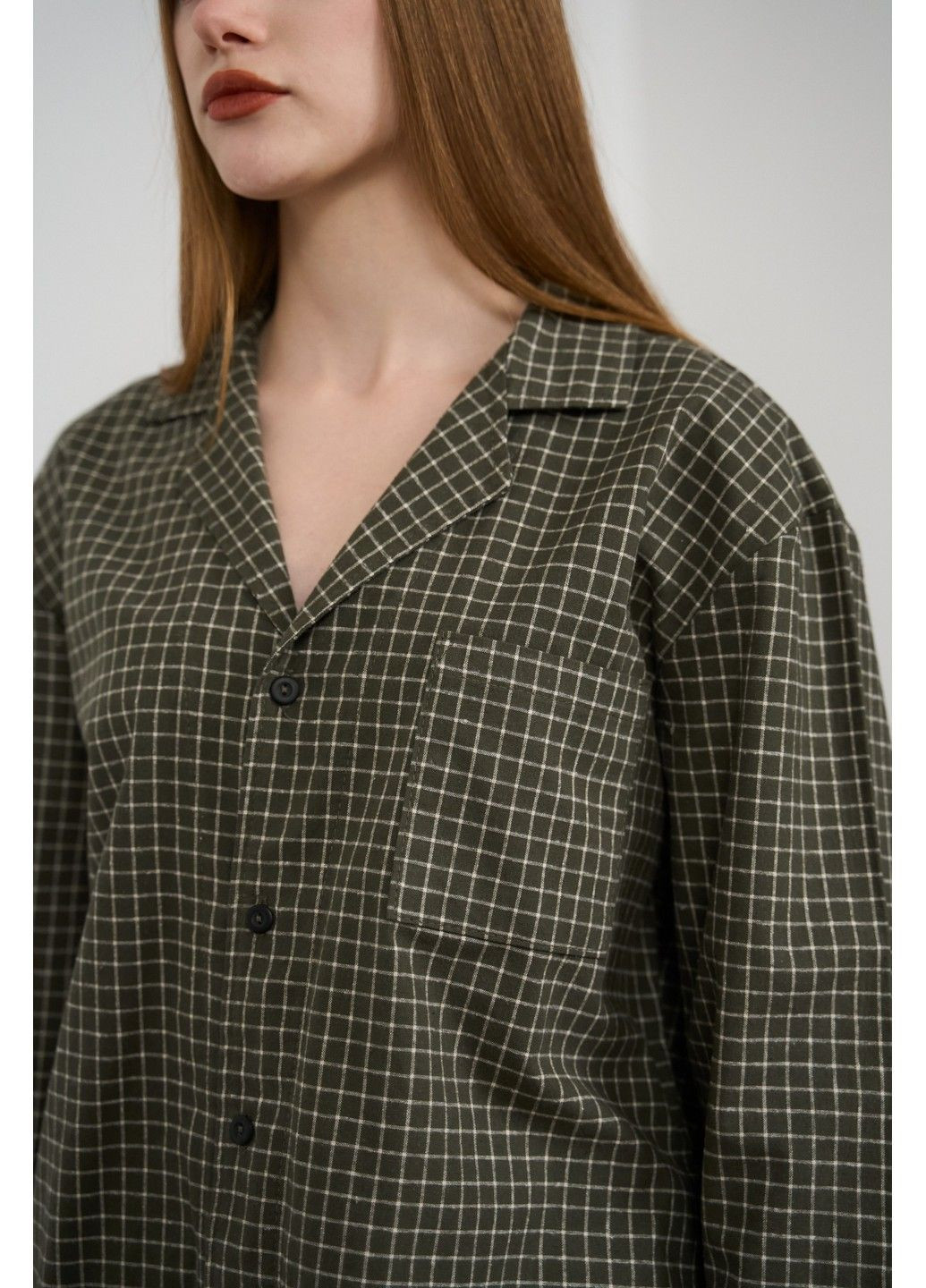 Оливкова піжама жіноча в клітинку фланель soft оливка сорочка + брюки Handy Wear