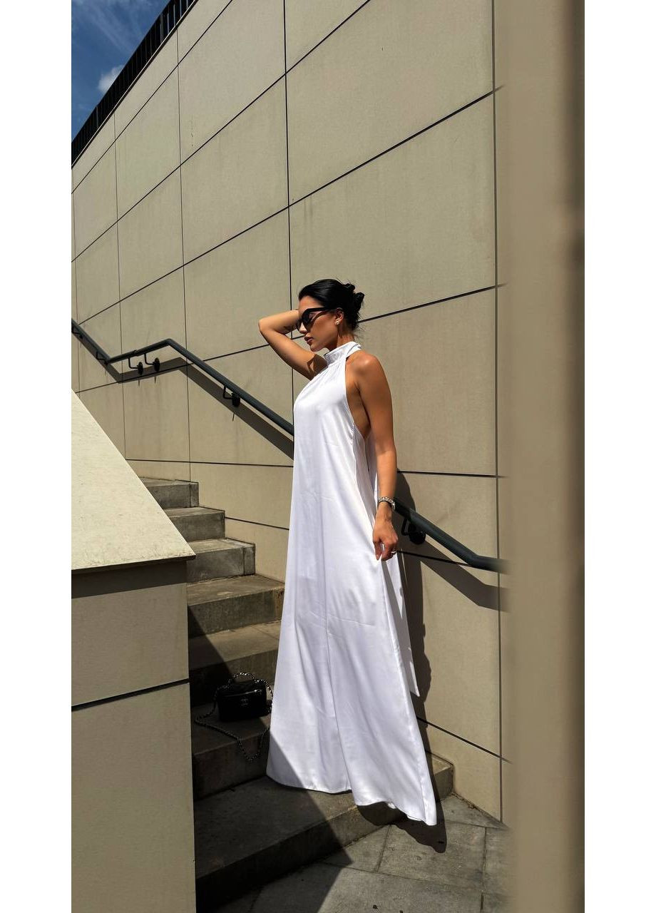 Белоснежное вечернее женское платье макси из шелка с открытой спинкой с открытой спиной MonCher