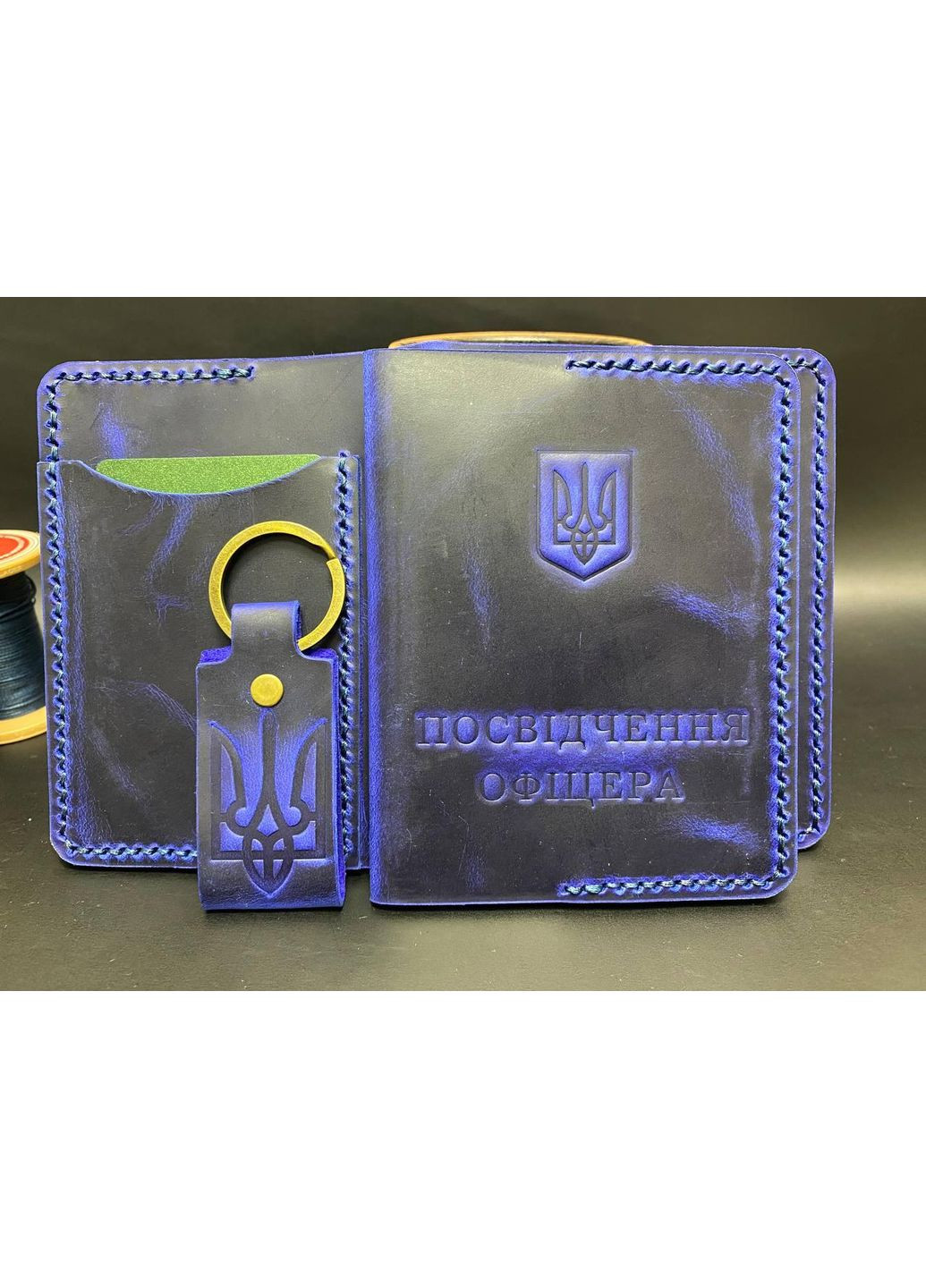 Обложка Для Удостоверения Офицера с Отделом Для Карт из Натуральной Кожи Ручной Работы Синий Цвет No Brand (356508904)