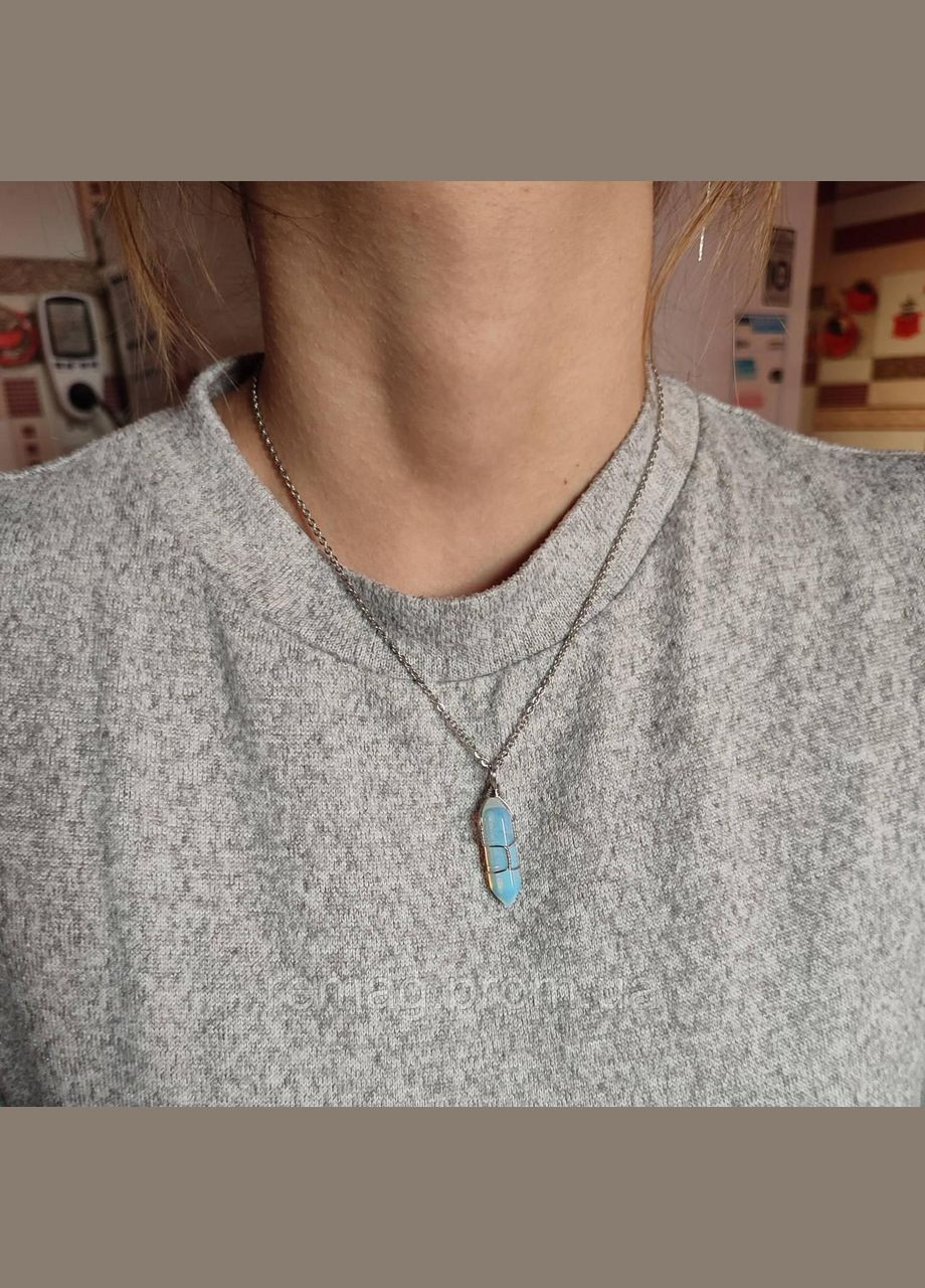 Подвеска с Лунным камнем кристалл-шестигранник в проволочной оплетке на цепочке в подарочной коробочке Ut (331291820)