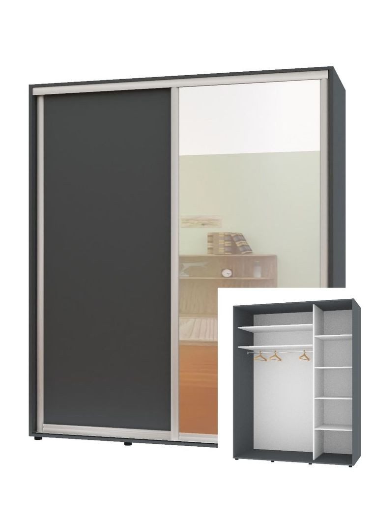 Шкаф-купе двухдверный Комфорт Мебель 200*60*240 см Графит ДСП + Зеркало Стандарт Комфорт Меблі (360473494)