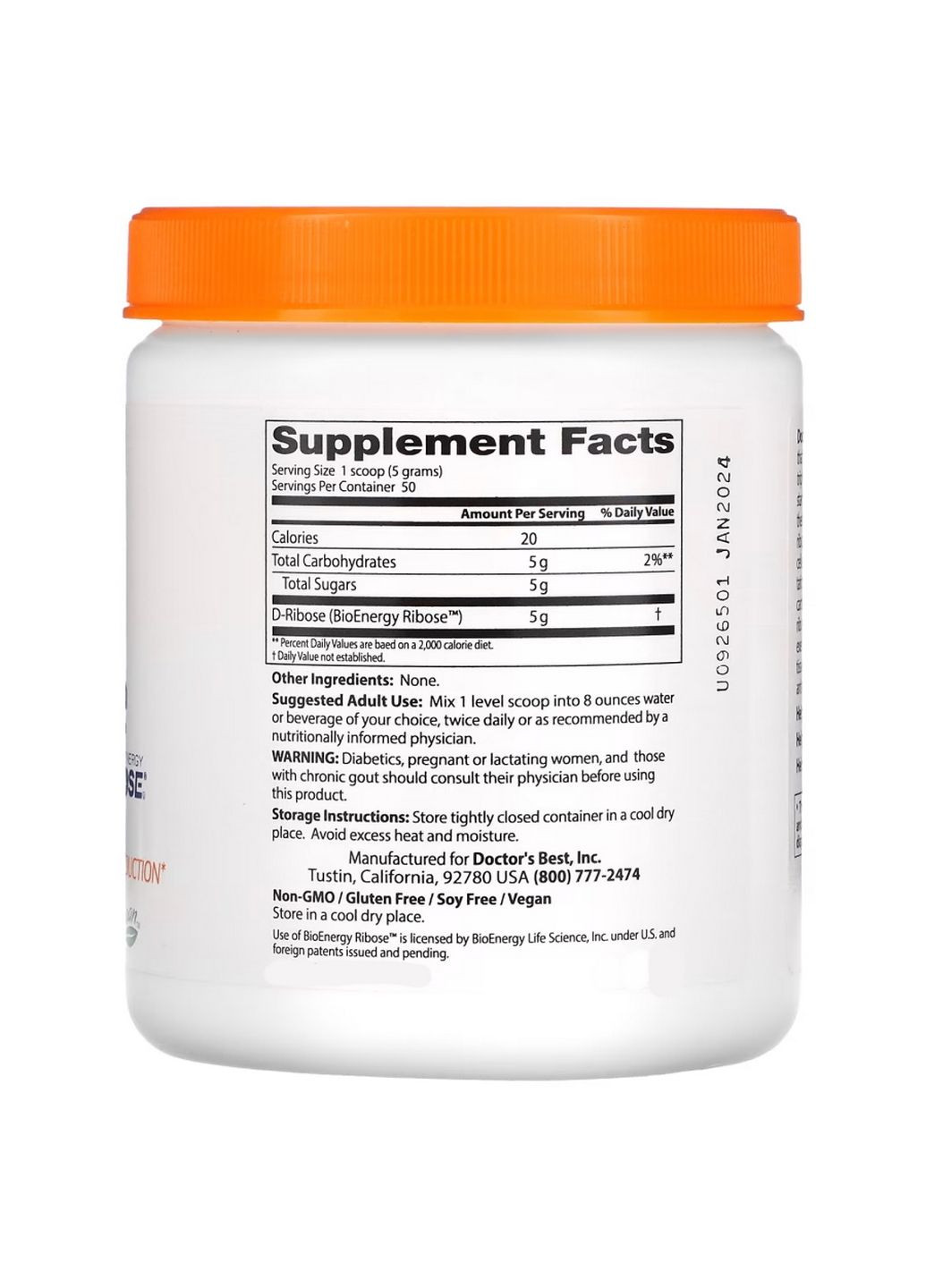 Натуральная добавка Pure D-Ribose Powder, 250 грамм Doctor's Best (293482004)