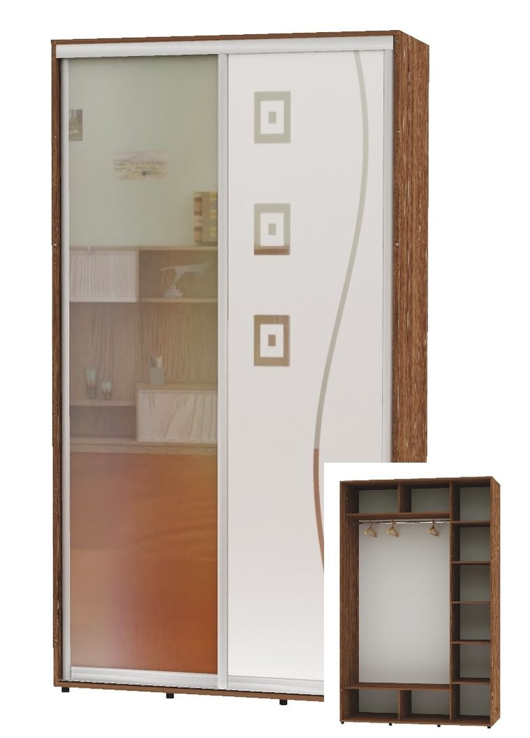 Шкаф-купе двухдверный 140*60*250 Дуб винтаж Зеркало/Зеркало с пескоструйным рисунком Алекса (360477198)