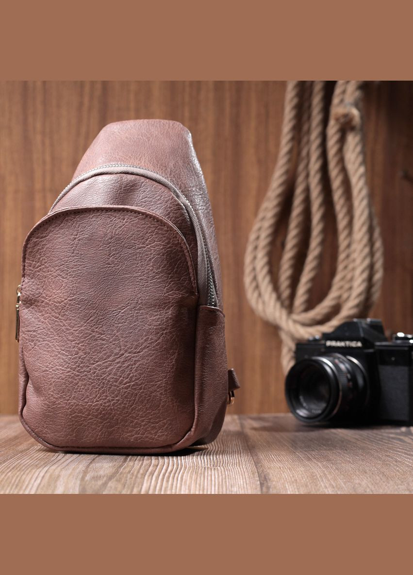 Компактная женская сумка через плечо из экокожи с текстильным ремешком Vintage коричневая (sku_22778) No Brand (329853497)