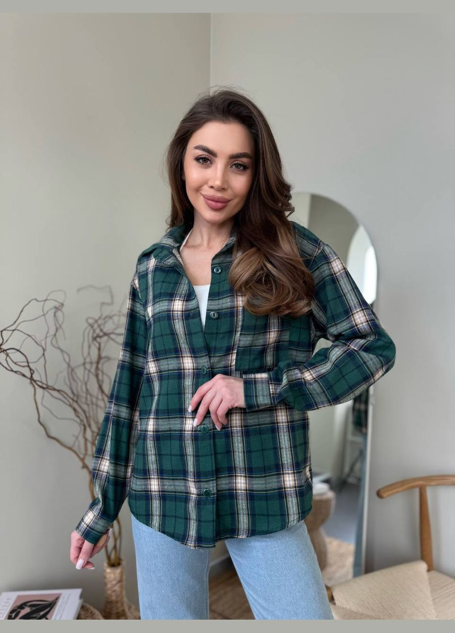 Зеленая повседневный, кэжуал, джинсовая рубашка в клетку Україна с длинным рукавом