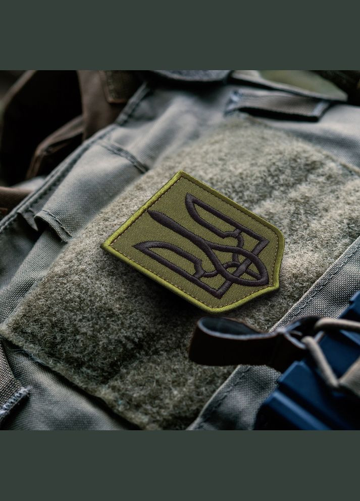 Набір шевронів 2 шт з липучкою Герб Тризуб України 6х8 см хакі вишитий патч нашивка IDEIA (275869905)