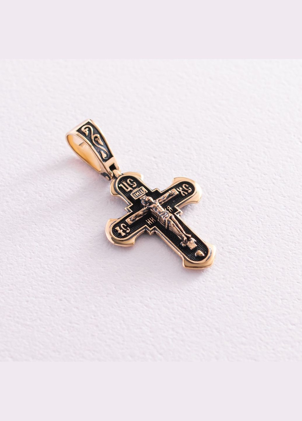 Православный крест Распятие. Спаси и сохрани в желтом золоте п03608 Oniks (273918060)