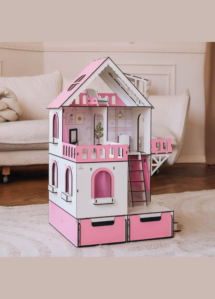 Кукольный домик Мини коттедж с органайзером с мебелью гостинная розовый (kdl001op) NestWood (311300752)