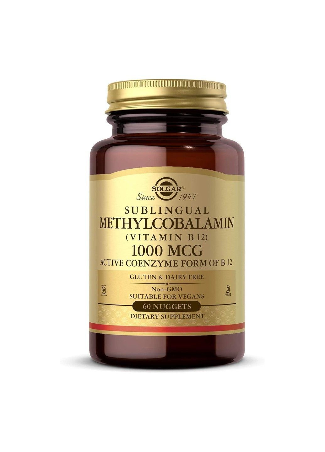 Vitamin B12, сублінгвальний метилкобаламін (вітамін В12), 1000 мкг, 60 капсул Solgar (370796721)