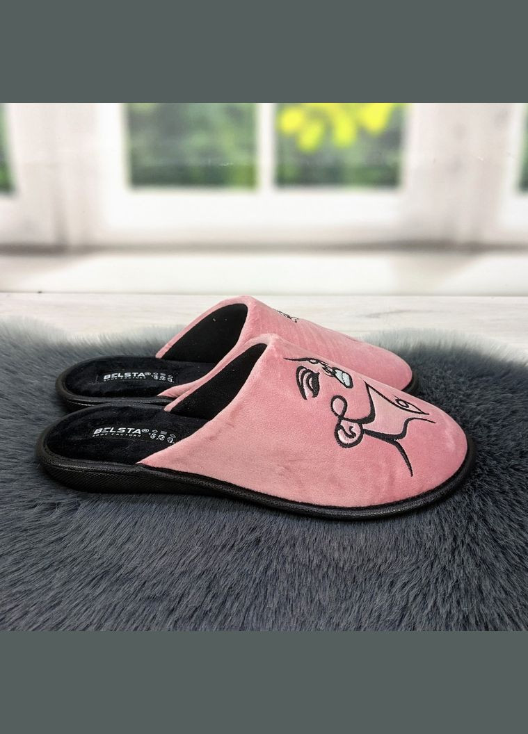 Розовые тапочки женские домашние с закрытым носком велюровые Белста