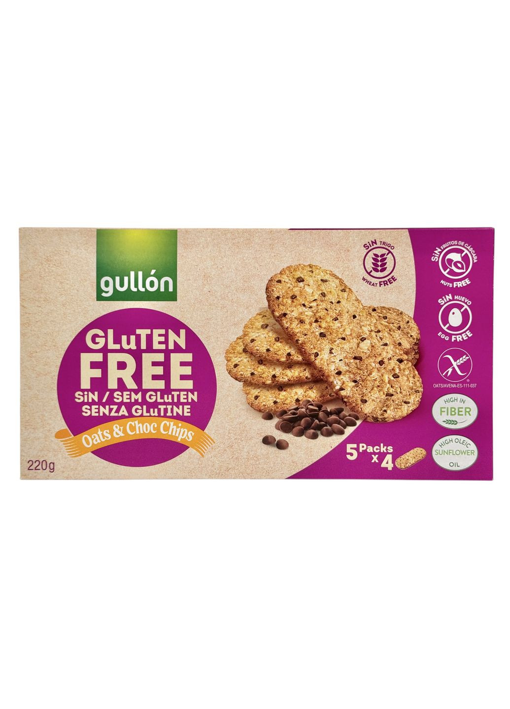 Печенье безглютеновое с овсянкой и шоколадной крошкой e Gluten Free Oats & Choc Chips, 220 г Gullon (369961026)