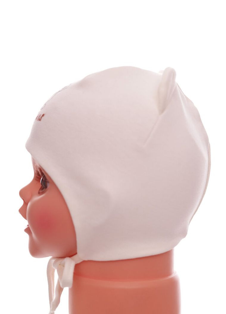 Шапка на зав'язках для хлопчика подвійний трикотаж Teddy Bear молочна 1м+ (50981) BABYKROHA (323469625)