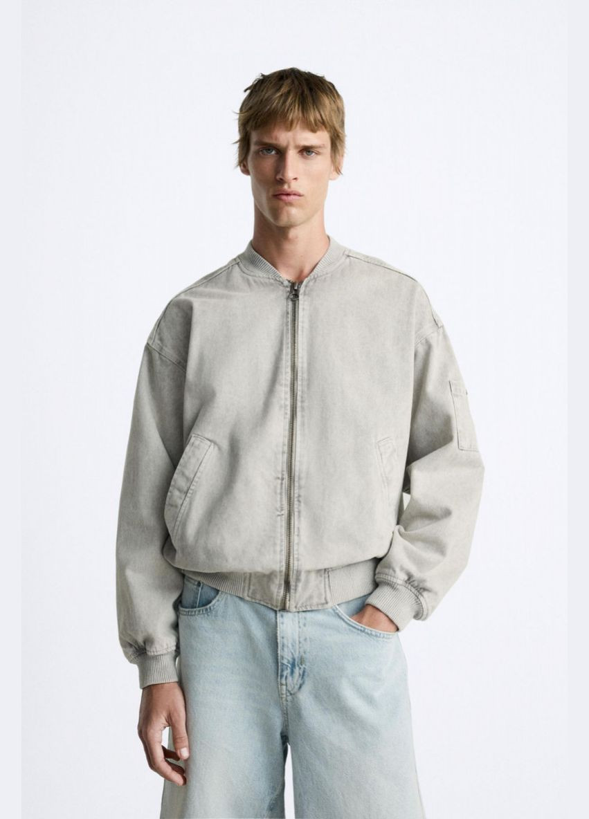 Сіра демісезонна куртка Zara бомбер котонова 6987/354 L GREY