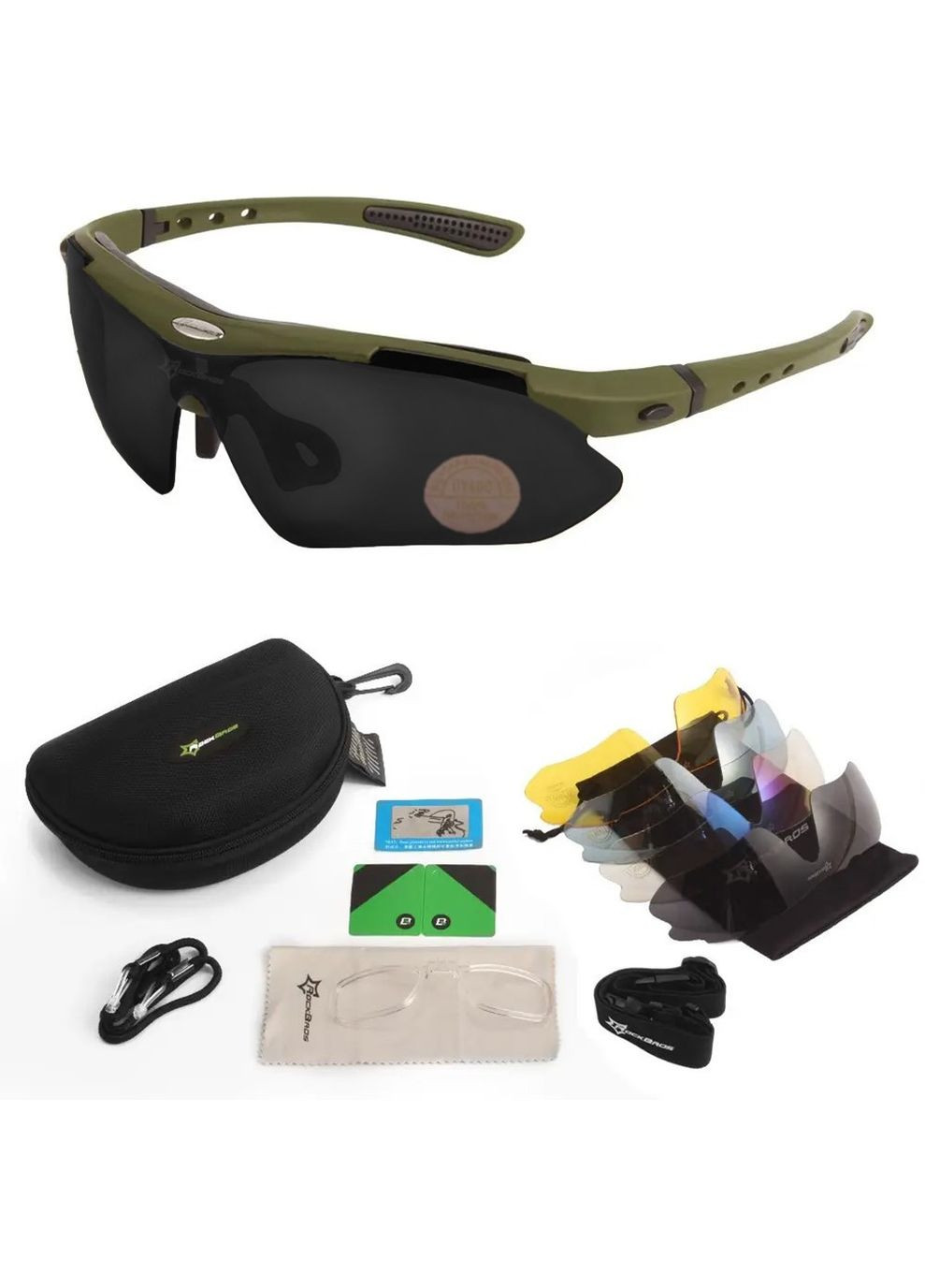 Защитные тактические очки olive с диоптрийной вставкой и комплектом из 5 сменных линз Rockbros (329741393)