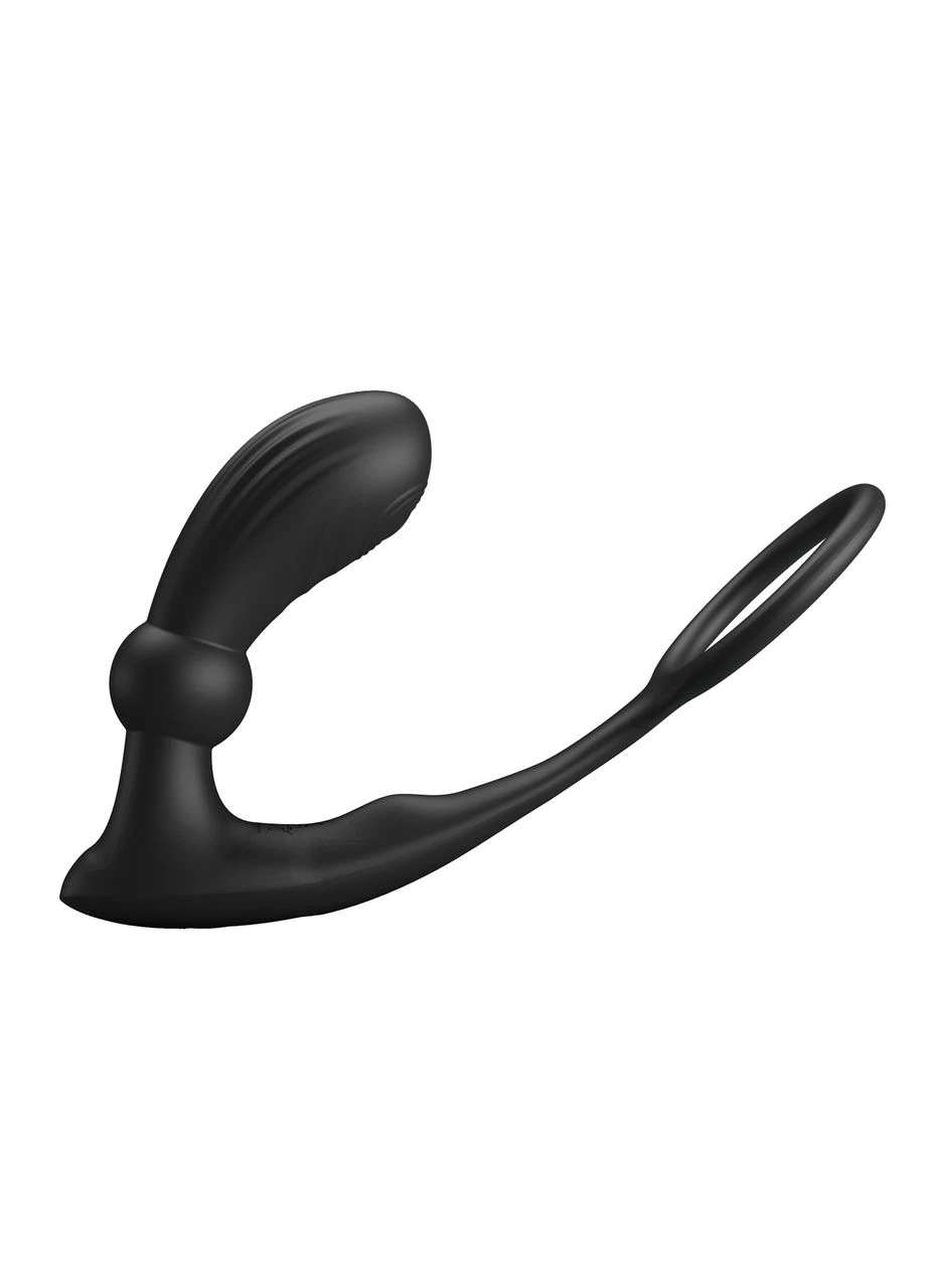 Вибромассажер простаты с эрекционным кольцом и пультом ДУ Warren Black, BI-040162W Pretty Love (383069403)