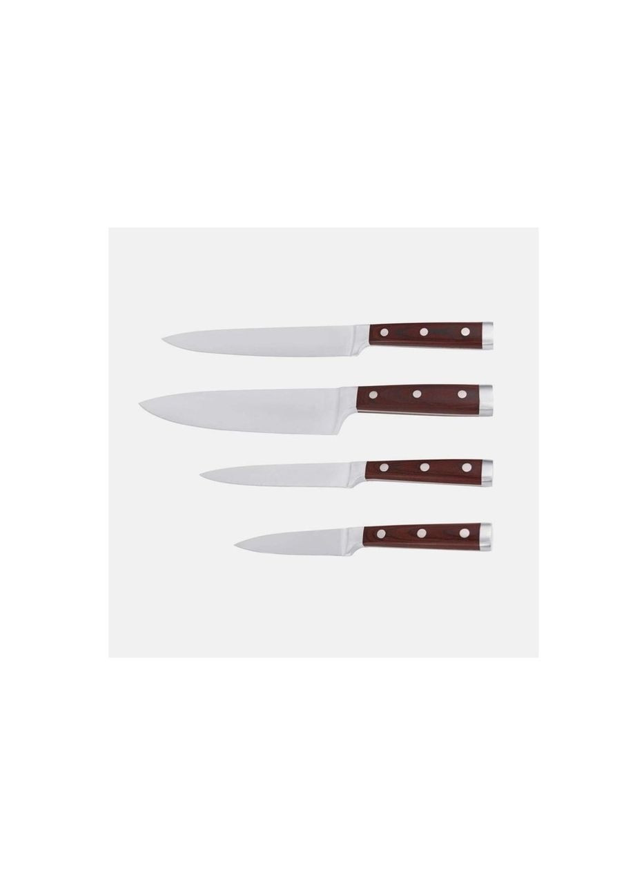 Набор кухонных ножей 4 пр с ручкой коричневый нержавеющая сталь Con Brio серебряные,
