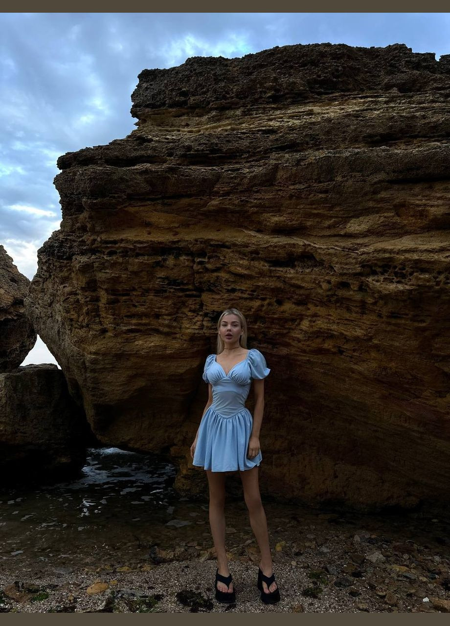 Комбинезон-платье женский Україна комбинезон-шорты однотонный голубой повседневный