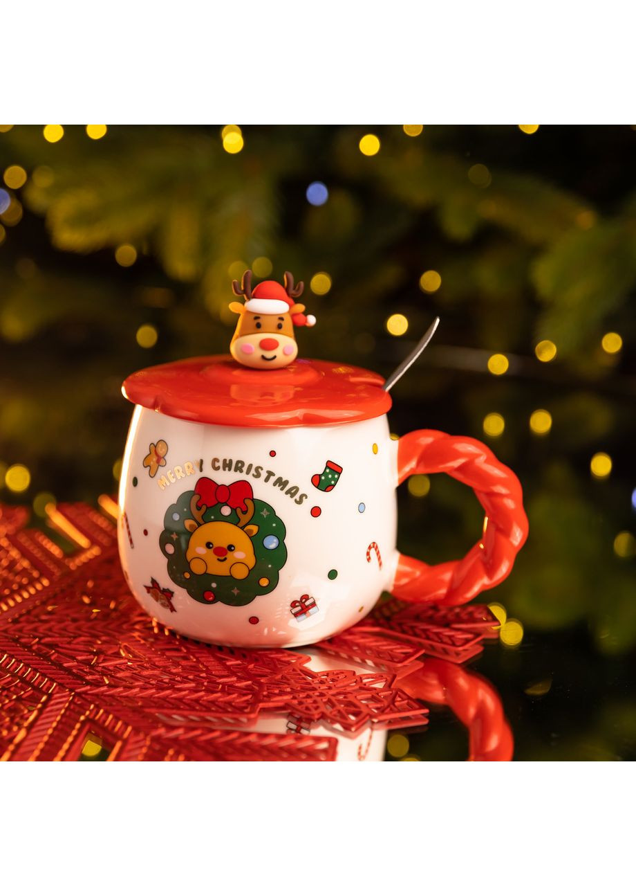 Новорічна порцелянова чашка «Зимова казка» з кришкою 400 мл FM-CS-20A Yiwu (371236066)