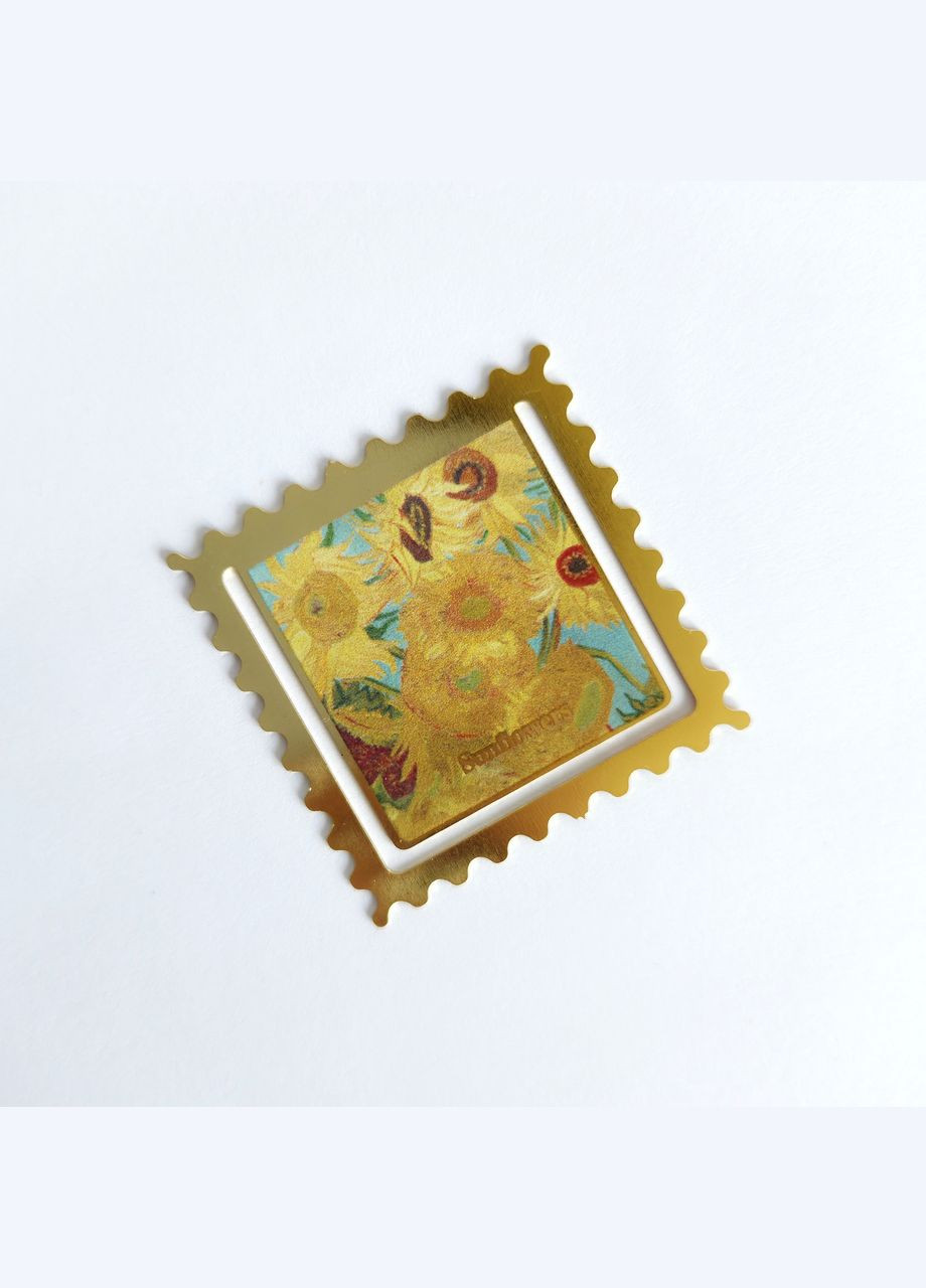 Металева закладка для книг у вигляді поштової марки з картиною Соняшники Ван Гог No Brand (322872668)