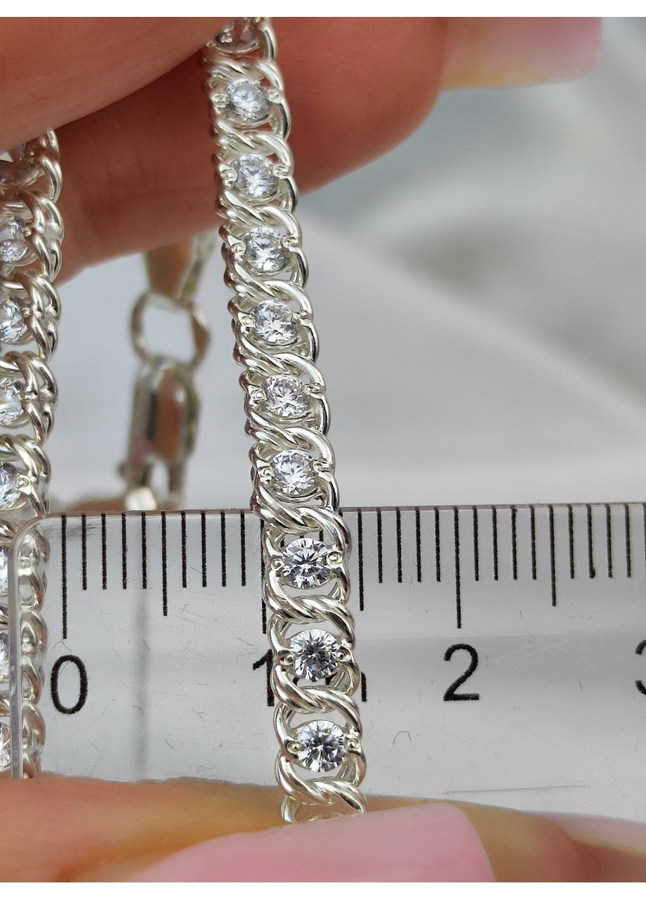 Срібний жіночий ланцюжок 925 проби Арабський бісмарк з камінням 45 см No Brand (366664910)