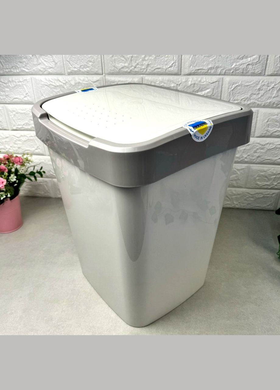 Прямоугольное мусорное ведро 18 л с плоской откидной крышкой Белая Роза+Какао Алеана (364195636)