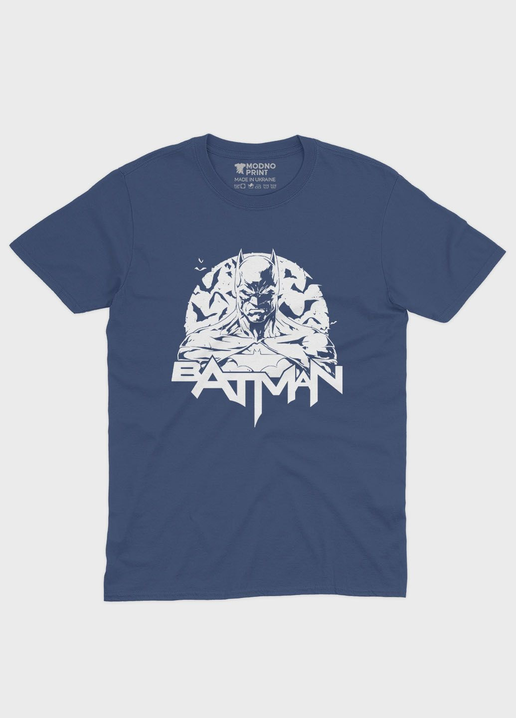 Темно-синя демісезонна футболка для хлопчика з принтом супергероя - бетмен (ts001-1-nav-006-003-012-b) Modno