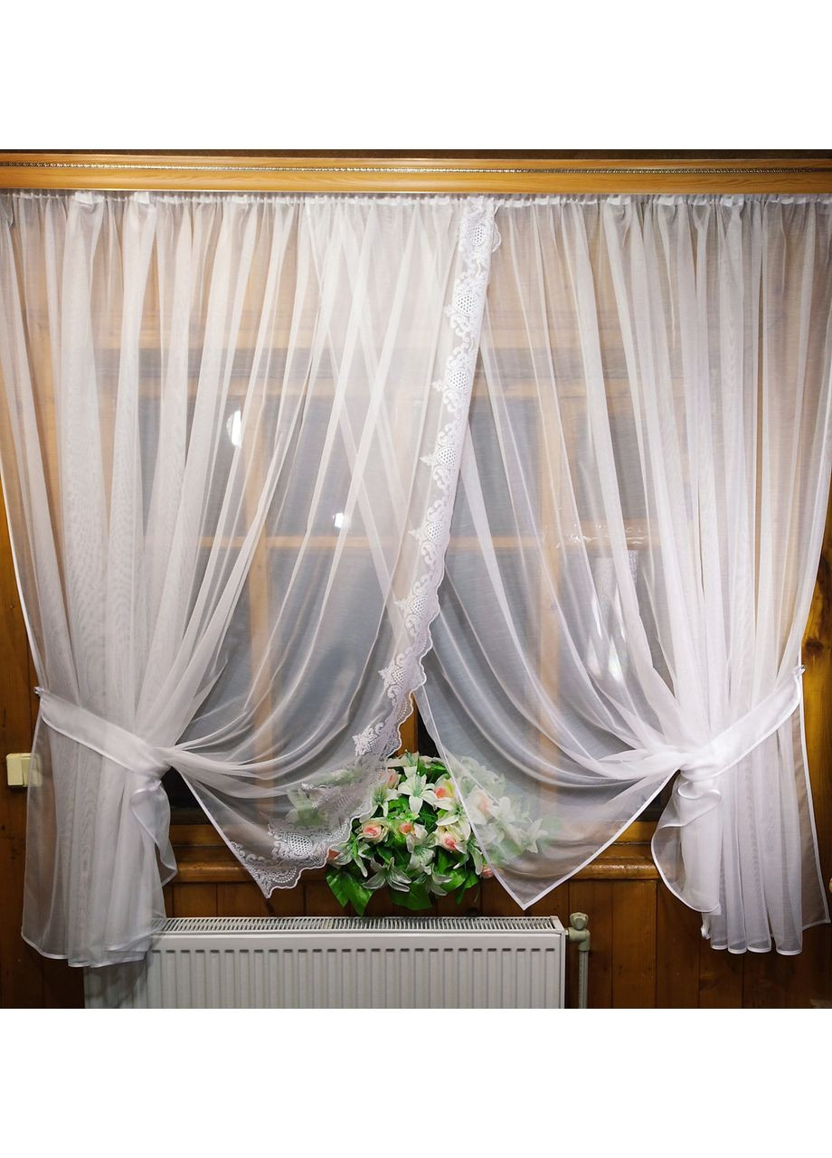 Фіранка готова короткая Поліна біла бамбук вишивка No Brand (372133873)