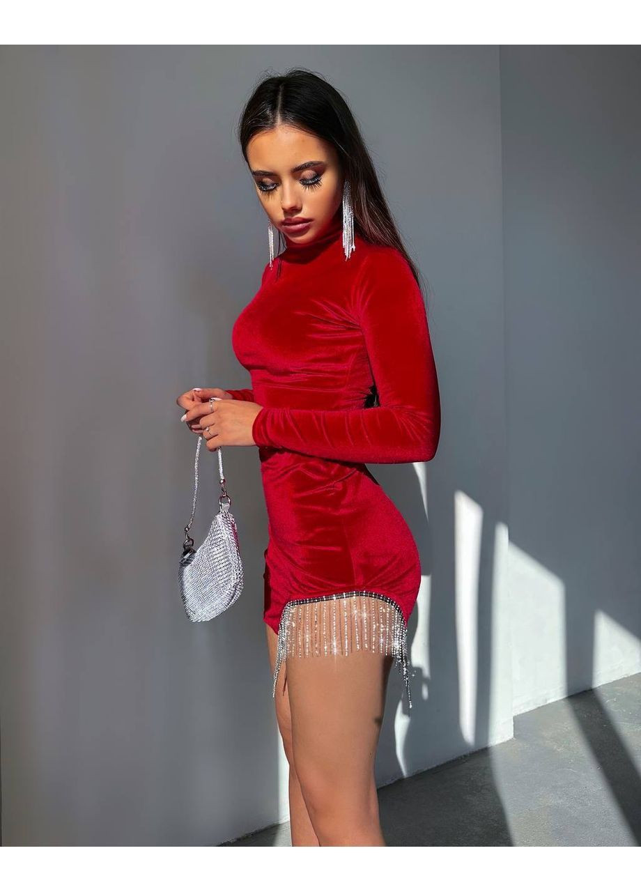 Красное праздничный, вечернее женское платье силуэтная No Brand однотонное