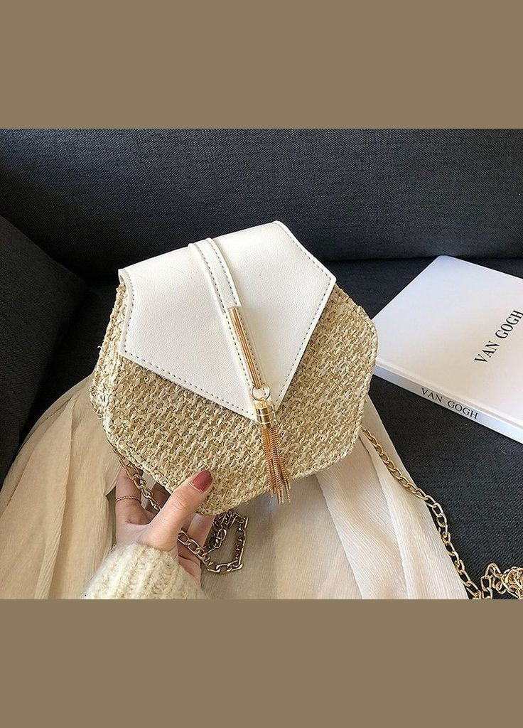 Міні-сумка клатч плетена солом'яна шестигранна біла (sku_652Б) No Brand (330576048)