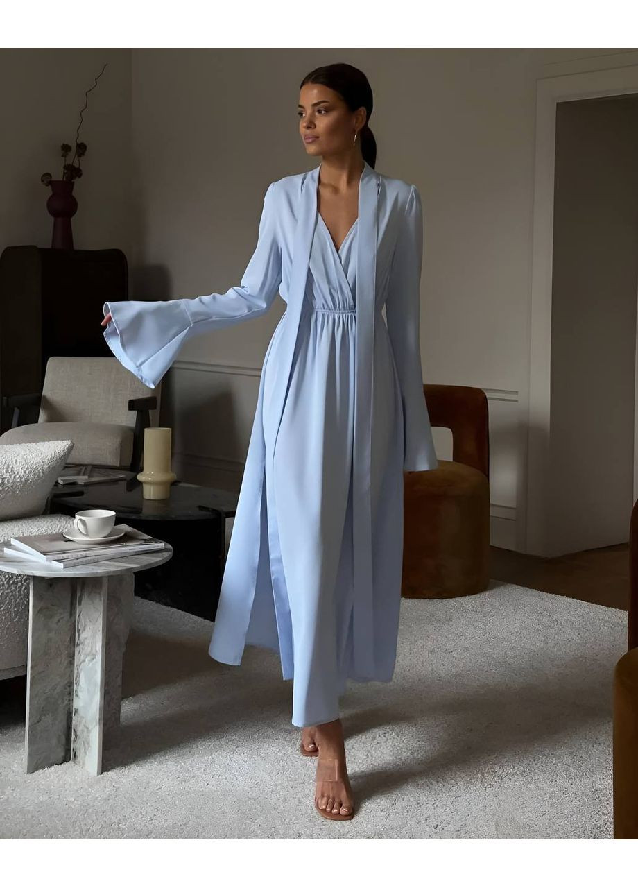 Блакитна вечiрня сукня максі блакитного кольору 34627 кльош Fashion однотонна