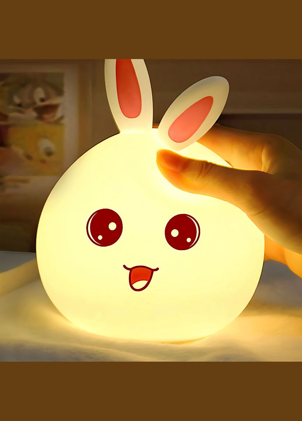 Силіконовий сенсорний нічник з пультом 16 кольорів Кролик із вушками Рожевий No Brand (334011208)