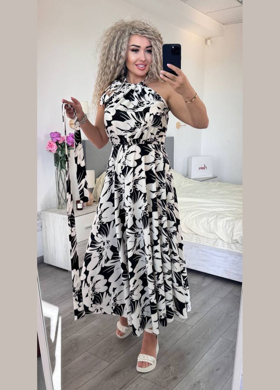 Чорно-білий кежуал сукня No Brand з квітковим принтом
