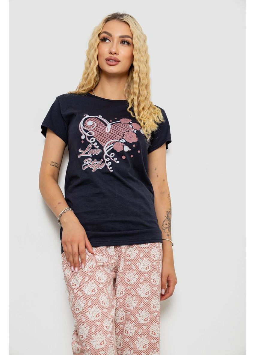 Синяя всесезон женская пижама с принтом, цвет синий, 243r3697 Ager