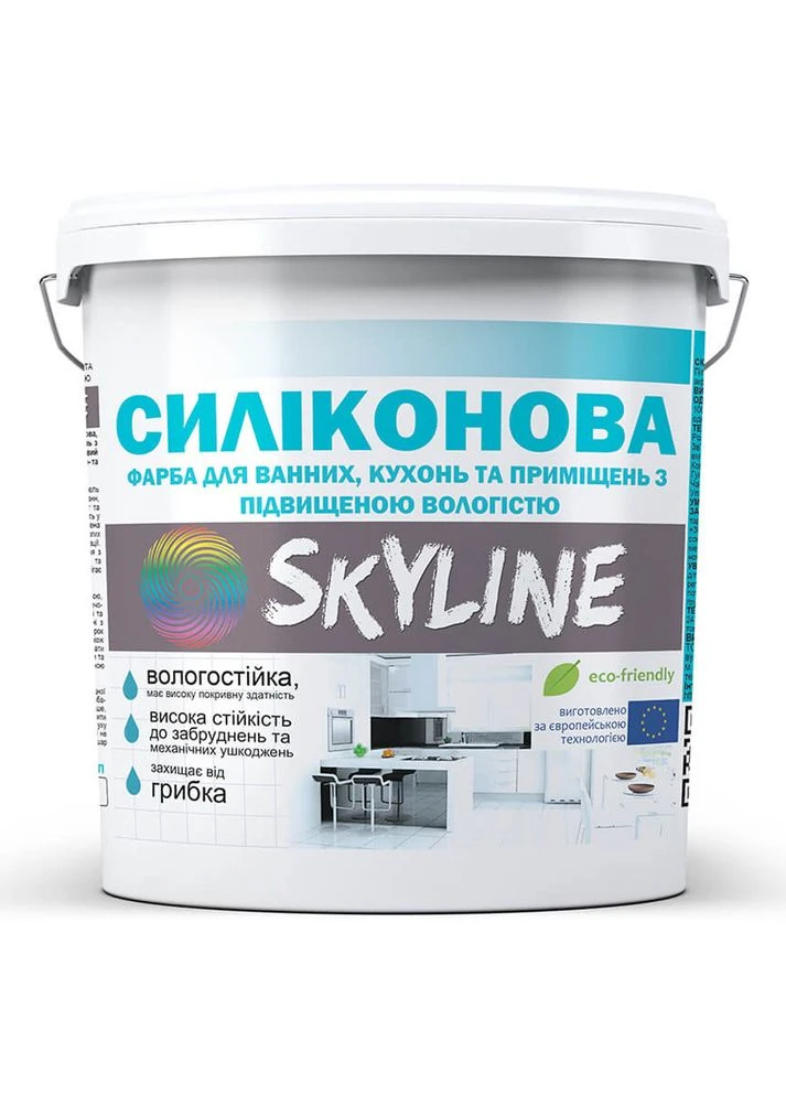Краска силиконовая для ванной, кухни, влажных помещений, моющаяся, от грибка и плесени 1.4 кг SkyLine (396385180)