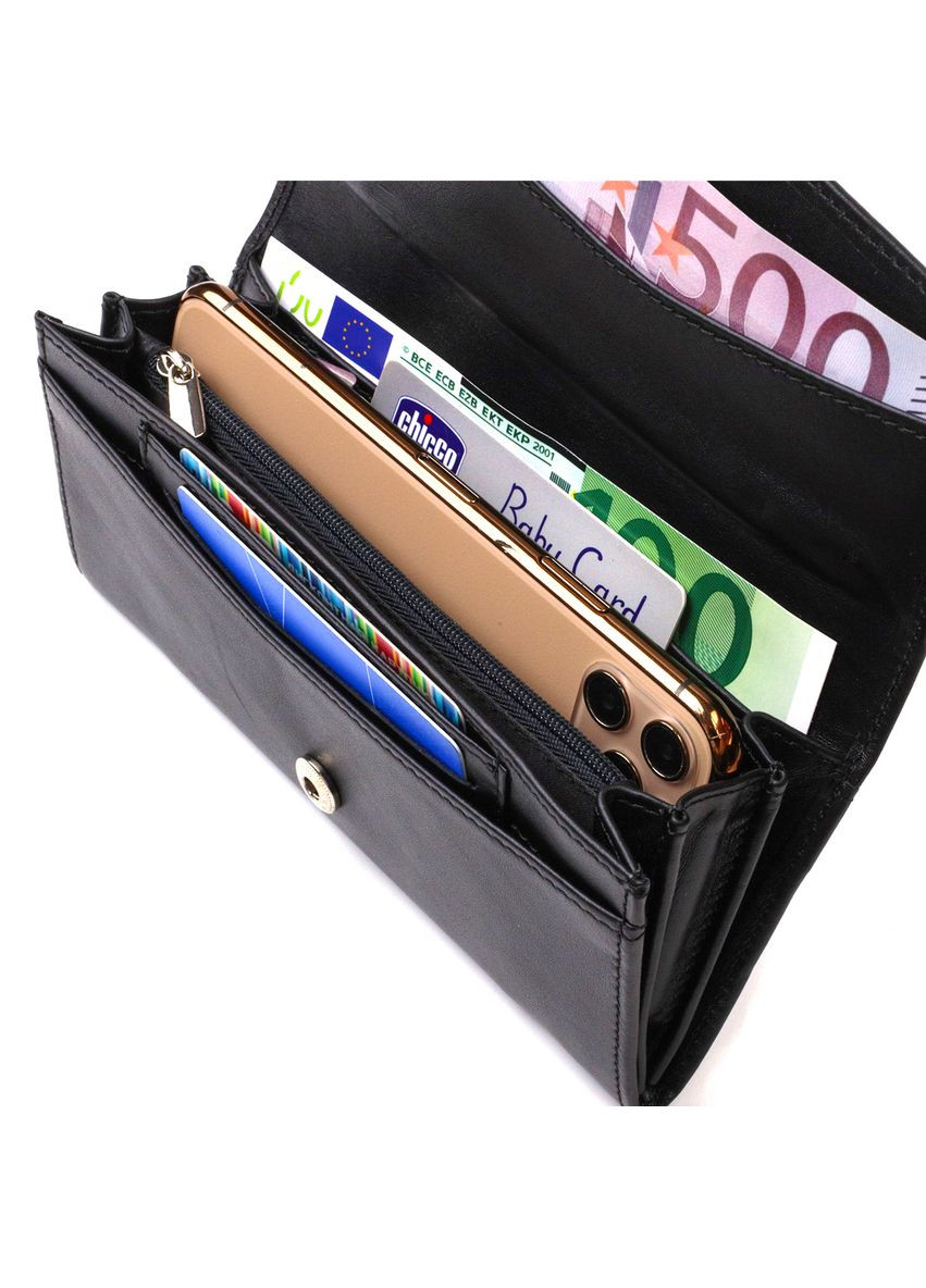Жіночий гаманець із зручним функціоналом Шкіряний із монетницею 21724 Чорний Canpellini (306881582)