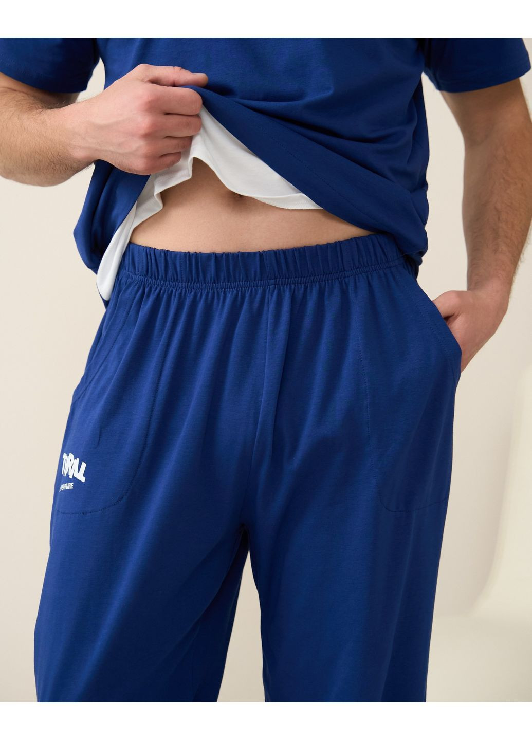 Мужская пижама большого размера, хлопчатобумажная пижама для мужчин батал синие брюки и футболка Nicoletta Піжама чоловіча (363040198)