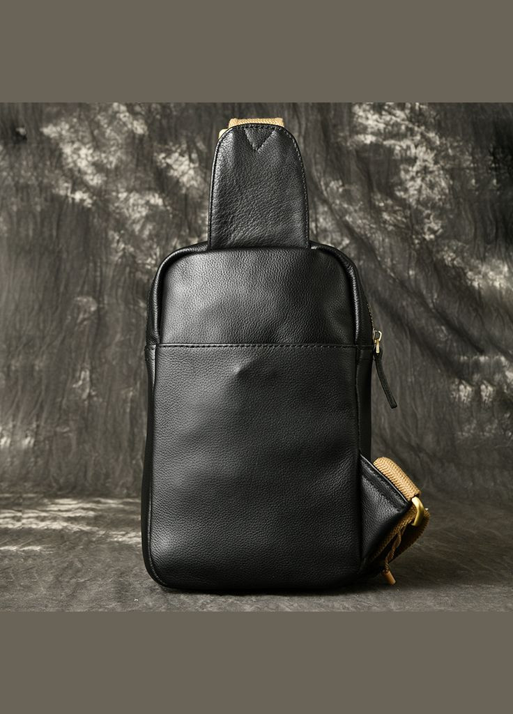 Шкіряна чоловіча сумка-бананка нагрудна, барсетка з натуральної шкіри чорна на груди No Brand (334730705)