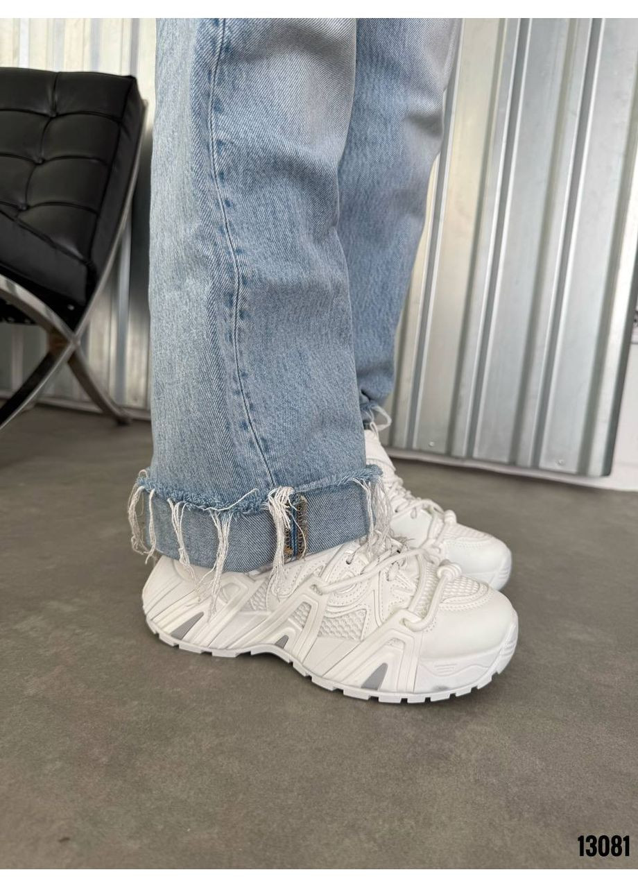 Білі жіночі кросівки з еко-шкіри та сітки на товстій підошві No Brand білі (352009356)