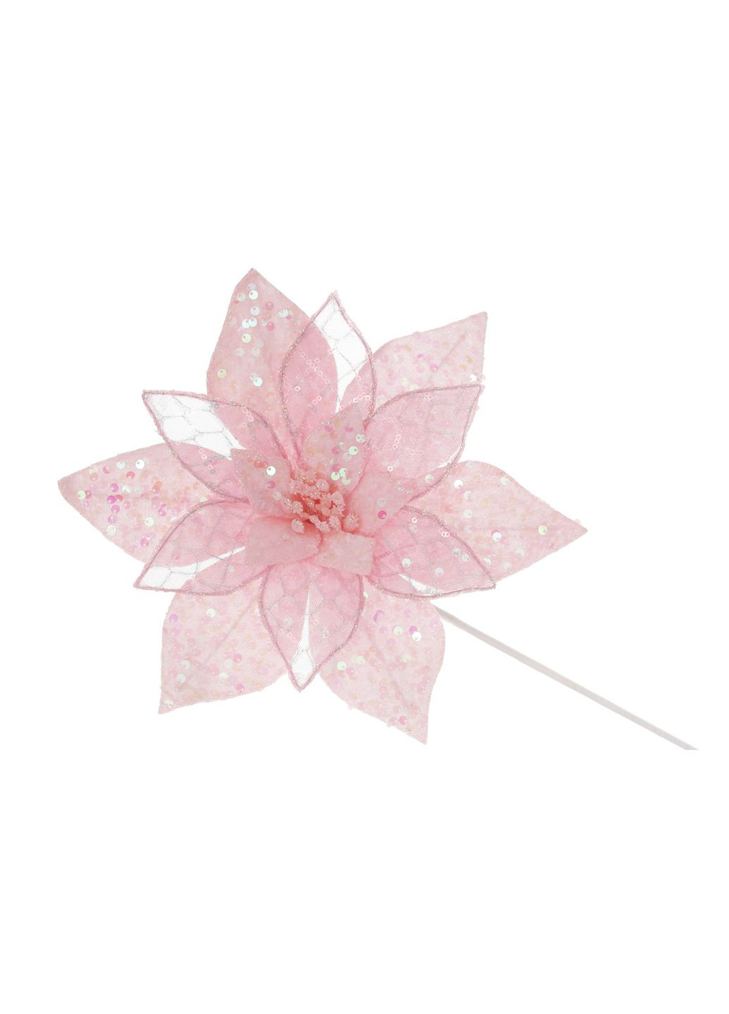 Декоративна квітка Пуансетія з гліттером та паєтками 33см, ніжка 50см No Brand (305398094)