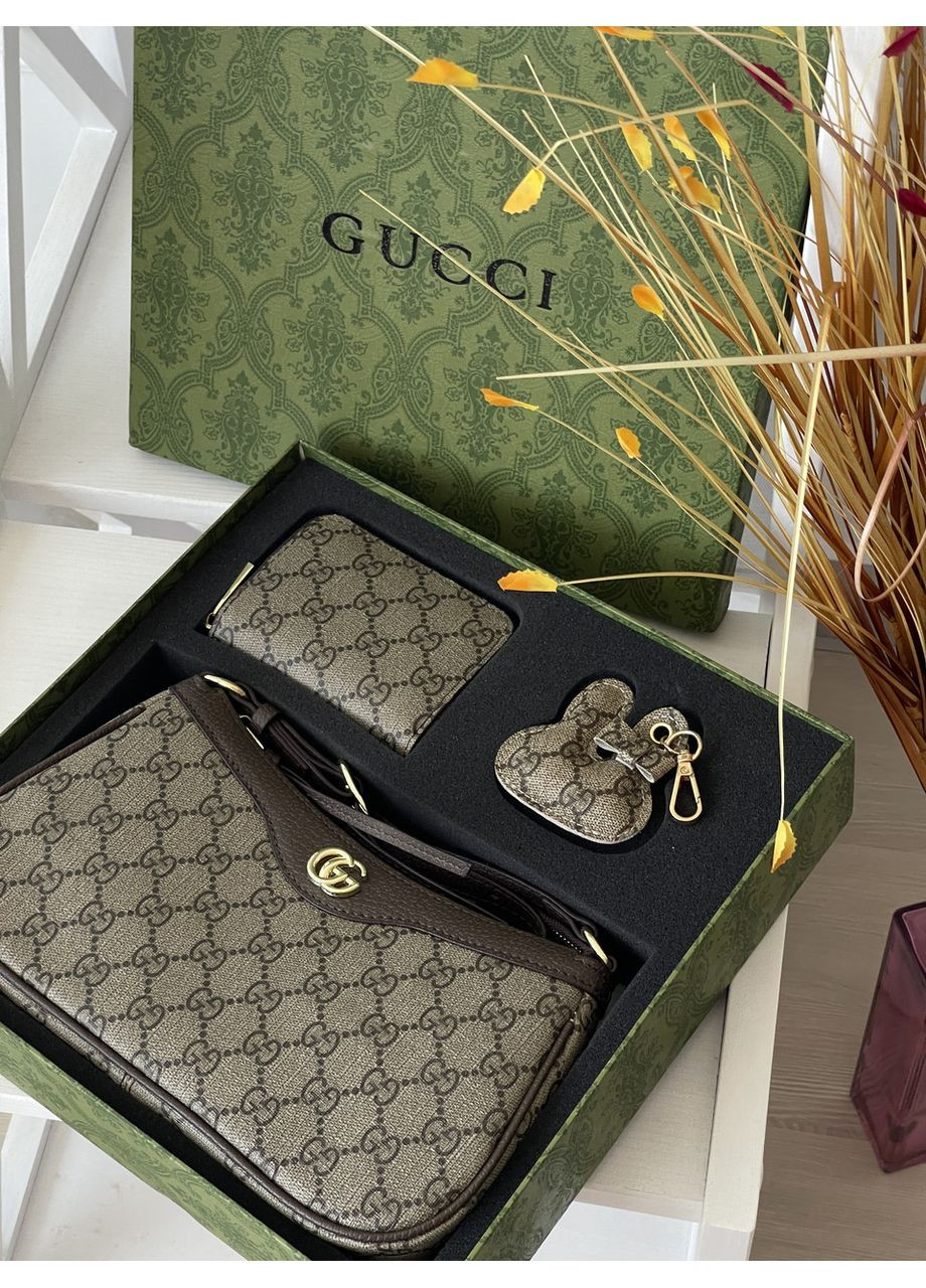 Жіноча сумка клатч коричневий. Подарунковий набір Ophidia жіночий 3 предмети No Brand (369935626)