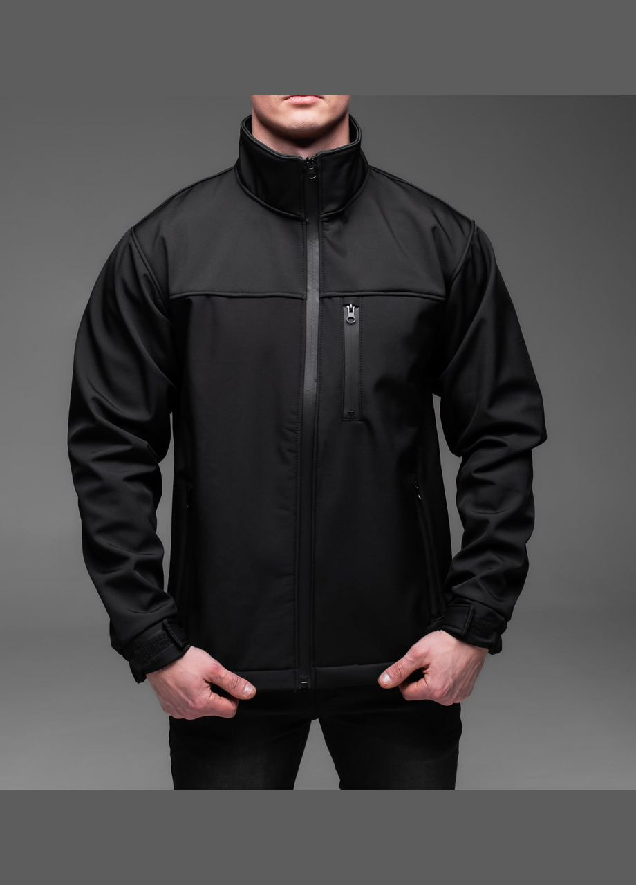 Чорна демісезонна куртка на флісі без капюшона softshell Vakko