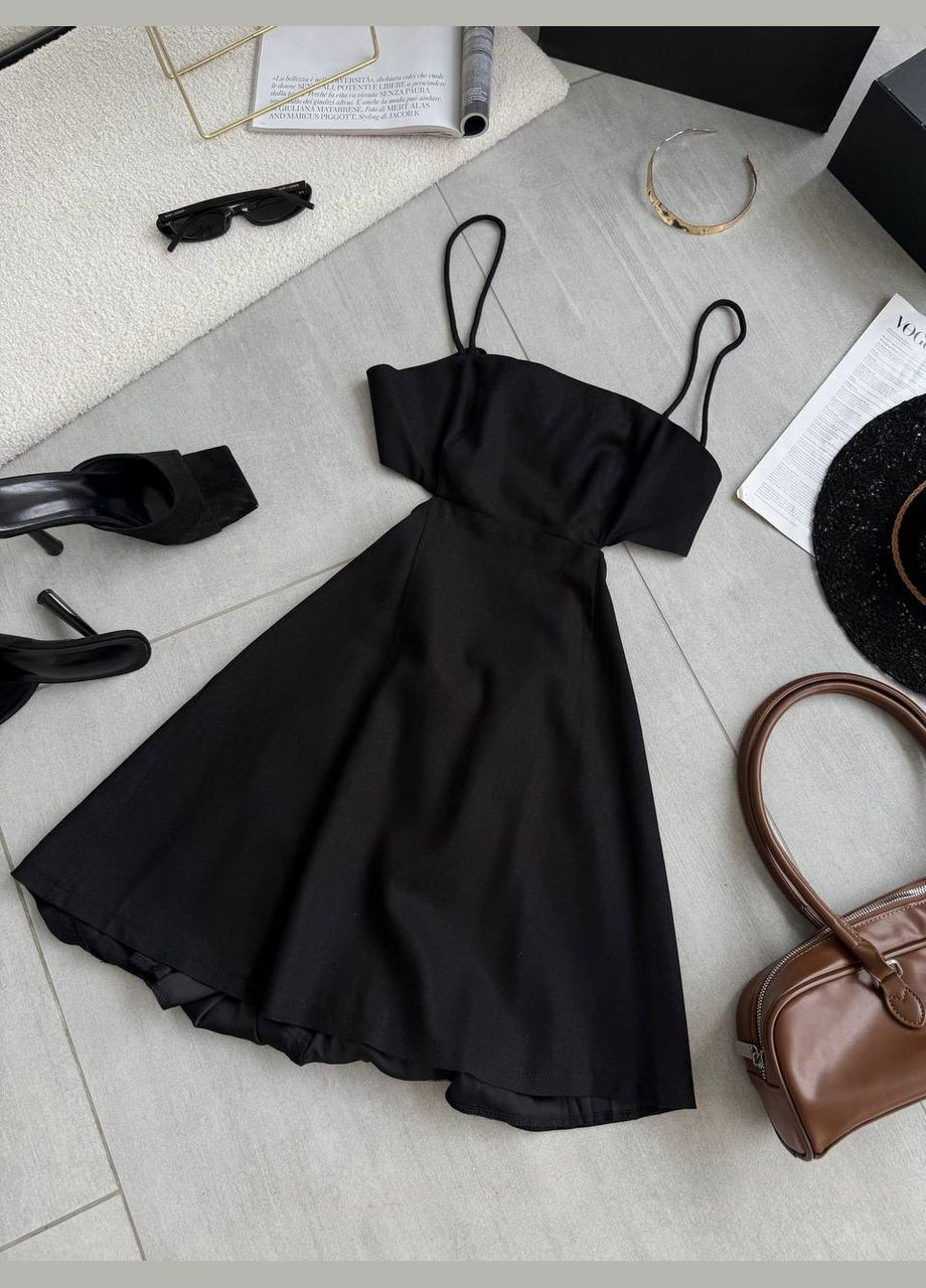 Чорна жіноча лляна літня сукня на підкладці No Brand