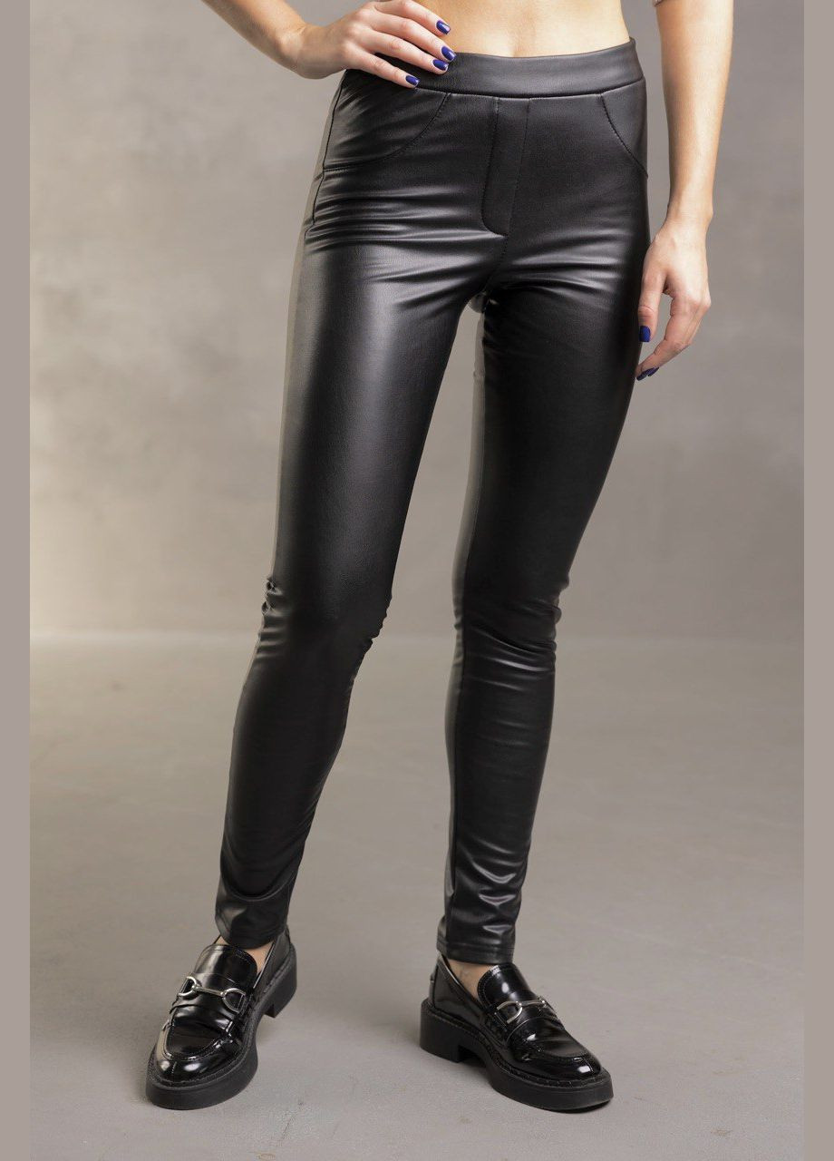 Черные утепленные кожаные леггинсы для девочки 126883 No Brand