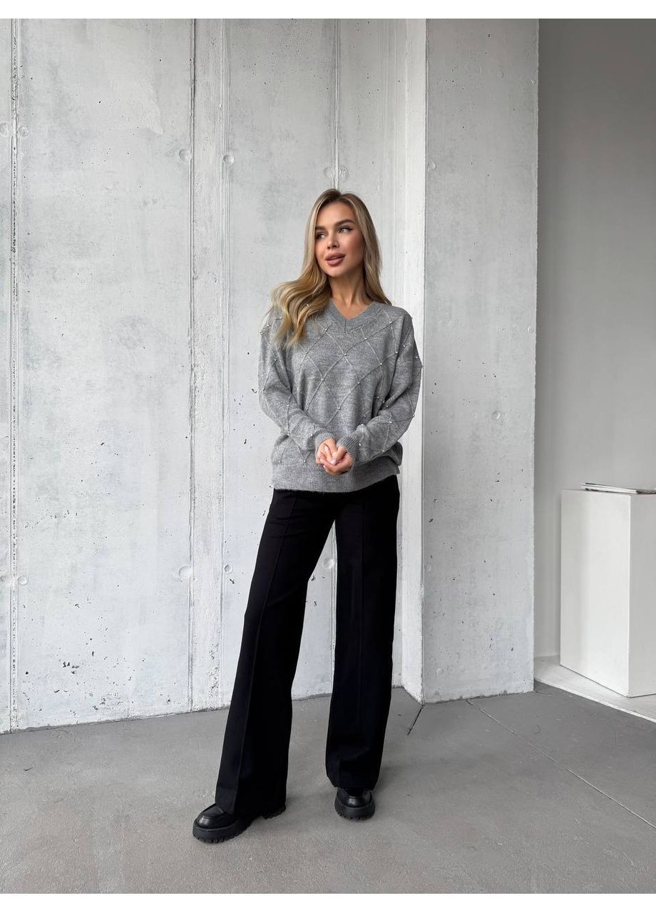 Сірий демісезонний жіночий светр пуловер No Brand