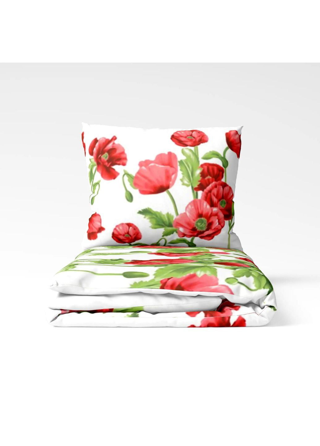 Двоспальний комплект постільної білизни з наволочками 50*70 см, 120 гр/м2 Маковий букет Білий з червоним (15090180215) ТЕП (364100080)