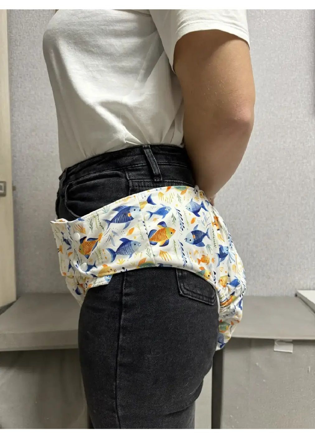 Подгузник для взрослых многоразовый тканевый непромокаемый дышащий с регулировкой размера (479464-Prob) С рыбками Unbranded (319301960)