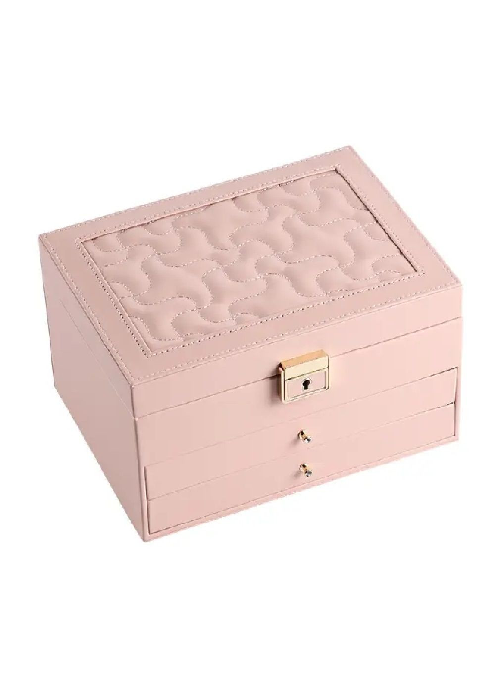 Шкатулка бокс кейс с рельефным узором на крышке ключом для хранения украшений из экокожи 23х13.5х17 см (481008-Prob) Пудровая Unbranded (350752237)